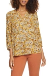 Nydj Three Quarter Sleeve Printed Pintucked Back Blouse In Eastford Blossoms