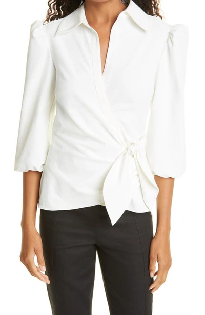 Cinq À Sept Andrea Short-sleeve Wrap Top In Ivory