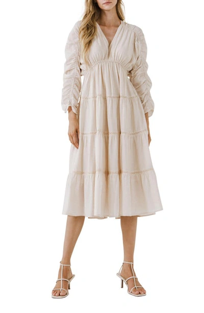 Free The Roses Ruched Sleeve Tiered Ruffle Dress In Nude