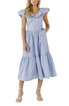 English Factory Ruffled Midi Dress In Powder Blue