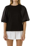 English Factory Mix Media Cotton Top In Black