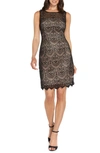 Adrianna Papell Scalloped Guipure Lace Sheath Dress In Black/ Bisque