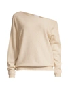 Minnie Rose Asymmetric Off-the-shoulder Cashmere Top In Linen