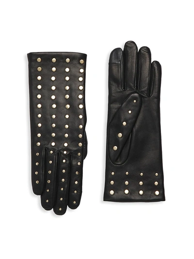 Agnelle Lambskin Studded Gloves In Noir