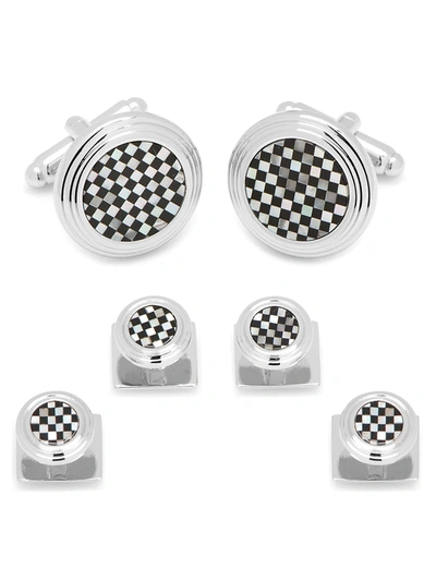 Cufflinks, Inc Men's Ox And Bull Trading Co. 6-piece Onyx & Mother-of-pearl Checker Stud Set In Black