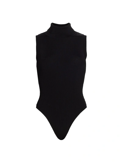 Good American Ribbed Mockneck Bodysuit In Black