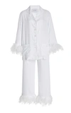 Sleeper Party Ostrich Feather-trim 2-piece Pajama Set In White