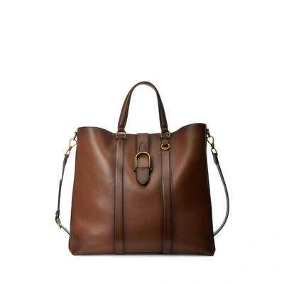Polo Ralph Lauren Welington Burnished Leather Tote In Dark Brown/chestnut