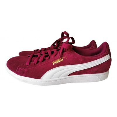 Pre-owned Puma Leather Trainers In Burgundy