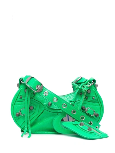 Balenciaga Cagole Xs Studded Leather Shoulder Bag In Green