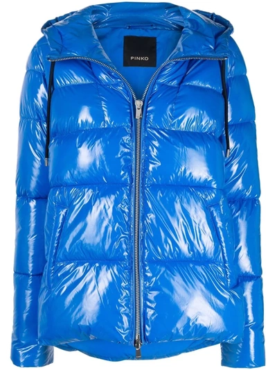 Pinko High-neck Hooded Jacket In Blau