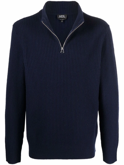 Apc Ribbed-knit Wool Jumper In Blau