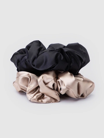 Kitsch The Satin Pillow Scrunchies In Black Gold2