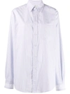 Maison Margiela Stripe-print Pointed-collar Shirt In Blue