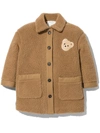 Palm Angels Teddy Puffer Coat W/ Bear Patch In Brown
