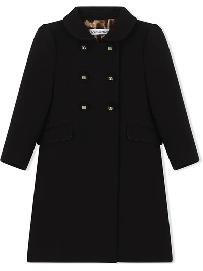 Dolce & Gabbana Kids' Double-breasted Coat In Double Crepe In Black