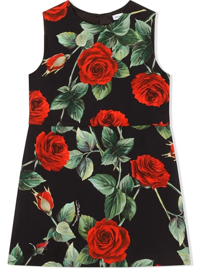 Dolce & Gabbana Abito Nero Con Stampa Floreale In Multicolor