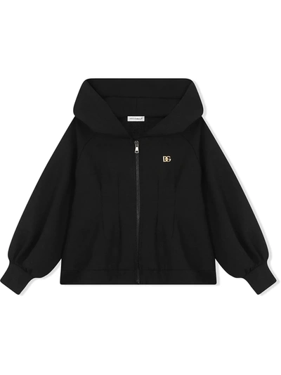 Dolce & Gabbana Kids' Hooded Zip-front Sweatshirt In Black