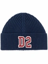 DSQUARED2 RIBBED-KNIT LOGO-PATCH BEANIE
