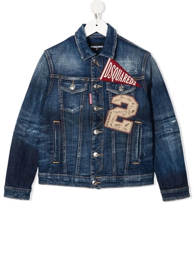 Dsquared2 Teen Logo Patch Denim Jacket In Blue