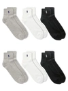 Polo Ralph Lauren Rib Cuff Quarter Length Socks, Pack Of 6 In Grey Assorted