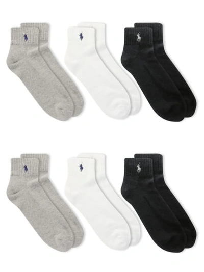 Polo Ralph Lauren Rib Cuff Quarter Length Socks, Pack Of 6 In Grey Assorted