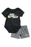 Nike Babies' Just Do It Bodysuit Set In Smoke Grey