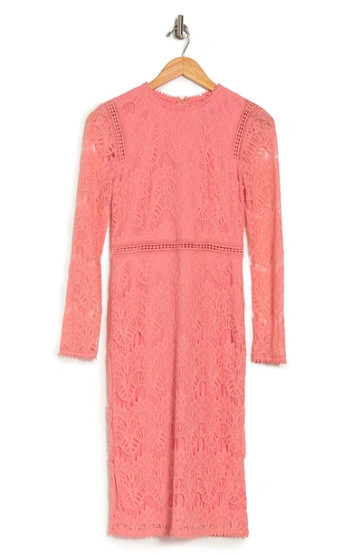 Love By Design Lace Long Sleeve Midi Dress In Petal Pink