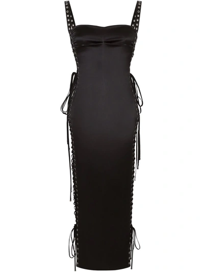 Dolce & Gabbana Lace-detail Stretch-silk Midi Dress In Black