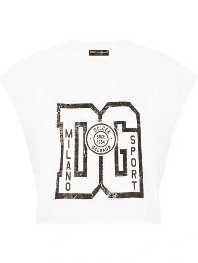 Dolce & Gabbana Cap Sleeve Logo-print T-shirt In White