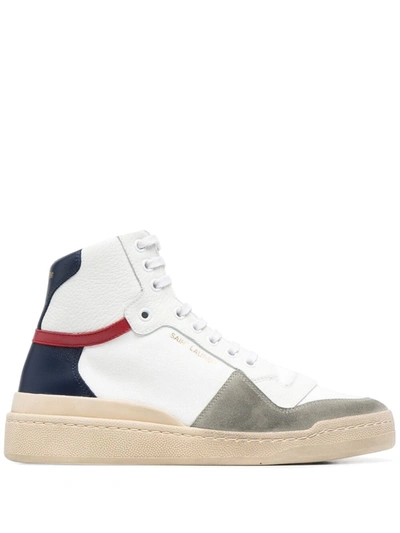 Saint Laurent Sl24 Panelled Leather Hi-top Trainers In Pattern