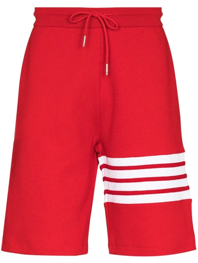 Thom Browne 4-bar Stripe Waffle Knit Track Shorts In Red