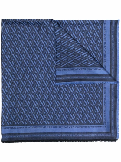 Versace Geometric-pattern Silk-wool Scarf In Schwarz