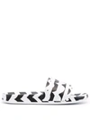 Adidas Originals Marimekko Adilette Slides In Black And White In Weiss