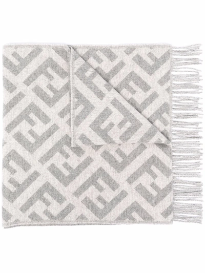 Fendi Ff Logo-print Cashmere Scarf In Blanc