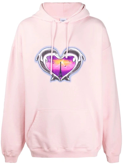 Vetements Pink Dolphins Heart Logo Hoodie In Pink,light Blue,grey