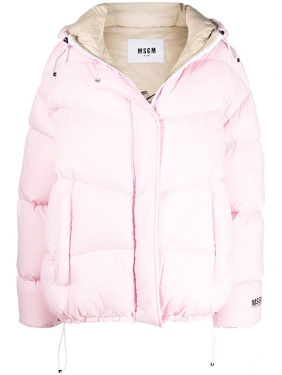 Msgm Zip-up Hooded Puffer Jacket In Pink