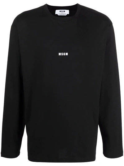 Msgm Logo-print Longsleeved T-shirt In Black