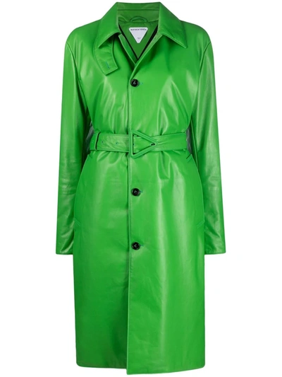 Bottega Veneta Single-breasted Belted Coat In Green