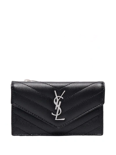 Saint Laurent Ysl Logo Quilted Flap Wallet In Schwarz