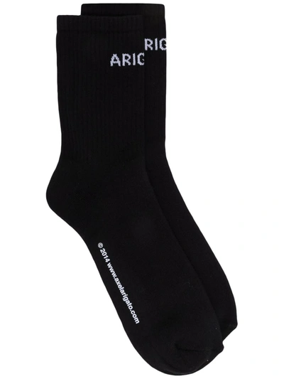 Axel Arigato Logo Tube Socks Black Ribbed Cotton Socks With Logo In Nero