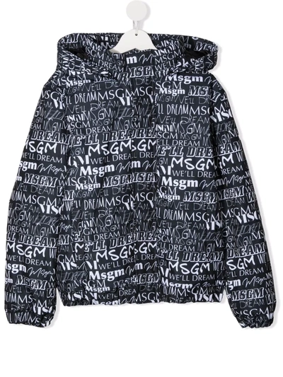 Msgm Teen Logo Hooded Jacket In Black