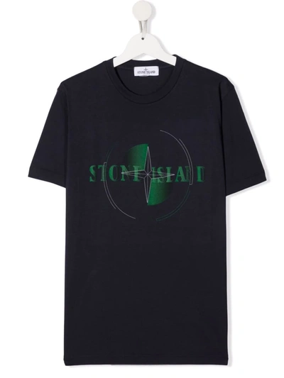 Stone Island Teen Logo Crew-neck T-shirt In Blue