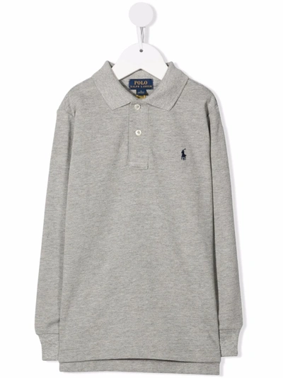 Polo Ralph Lauren Kids' Pony Logo Long-sleeve Polo Top In Grey