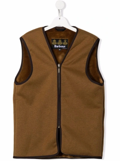 Barbour Teen Zip-up Fitted Gilet In Brown