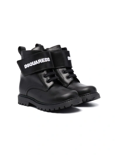 Dsquared2 Kids' Logo-strap Lace-up Ankle Boots In Black