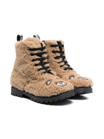 Moschino Kids' Teddy Bear Ankle Boots In Brown