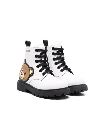 Moschino Kids' Teddy Bear-appliqué Combat Boots In White