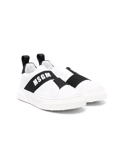 Msgm Kids' Logo-print Slip-on Trainers In White