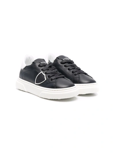 Philippe Model Kids' Logo-patch Low Top Sneakers In Black